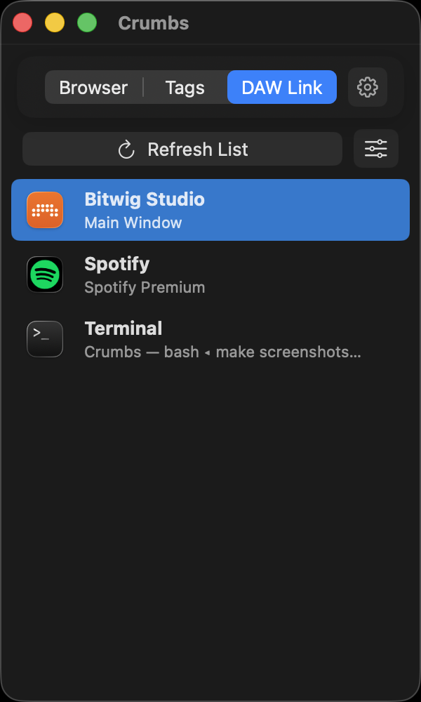 DAW Link Feature Interface